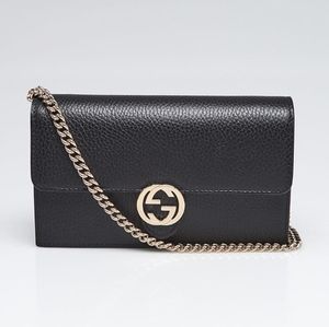 Gucci Black Leather Interlocking GG Wallet On Chai